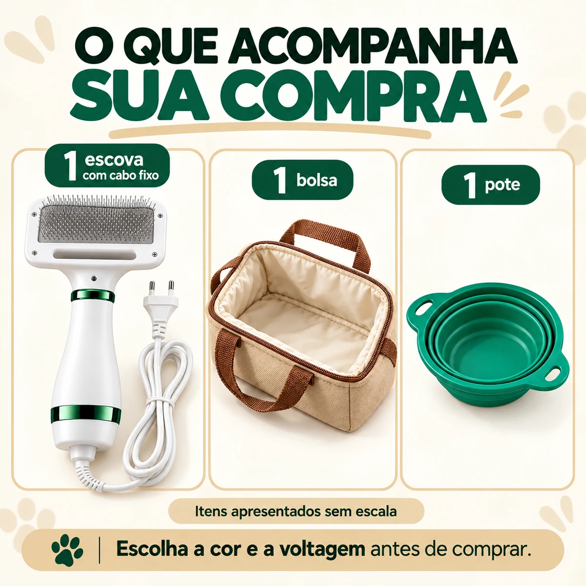 Itens que acompanham Escova Secadora Pet 2 em 1