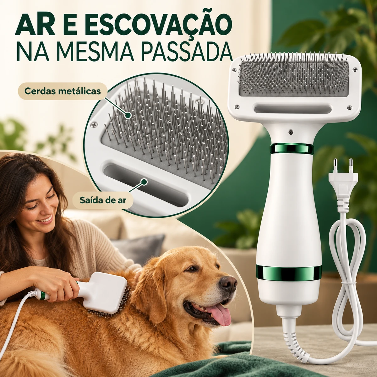 Demonstração da principal funcionalidade de Escova Secadora Pet 2 em 1